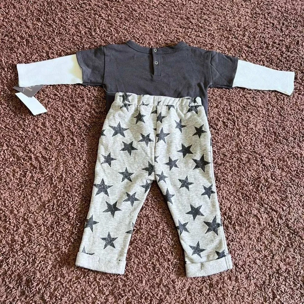 Grayson Mini Baby 12 Month Radiate Positivity Star Print 2pc Outfit Set Gray NWT